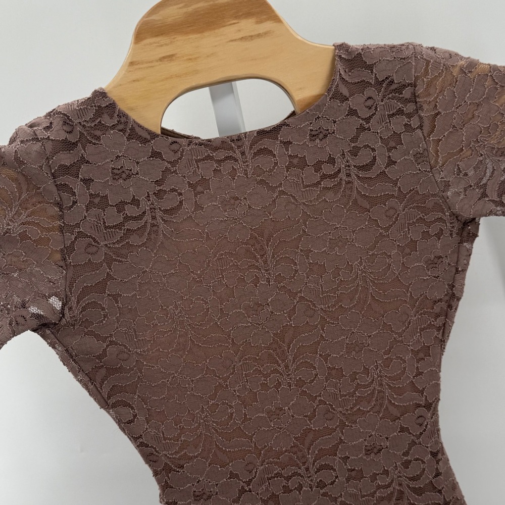 Lace Bodycon Dress Open Back Long‎ Sleeve Party Cocktail Dress Small Made in USA